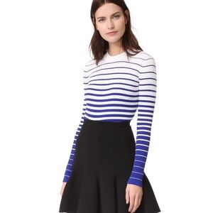 MILLY Striped Ribbed Pullover Crew Sweater Ombre Blue Sz Medium